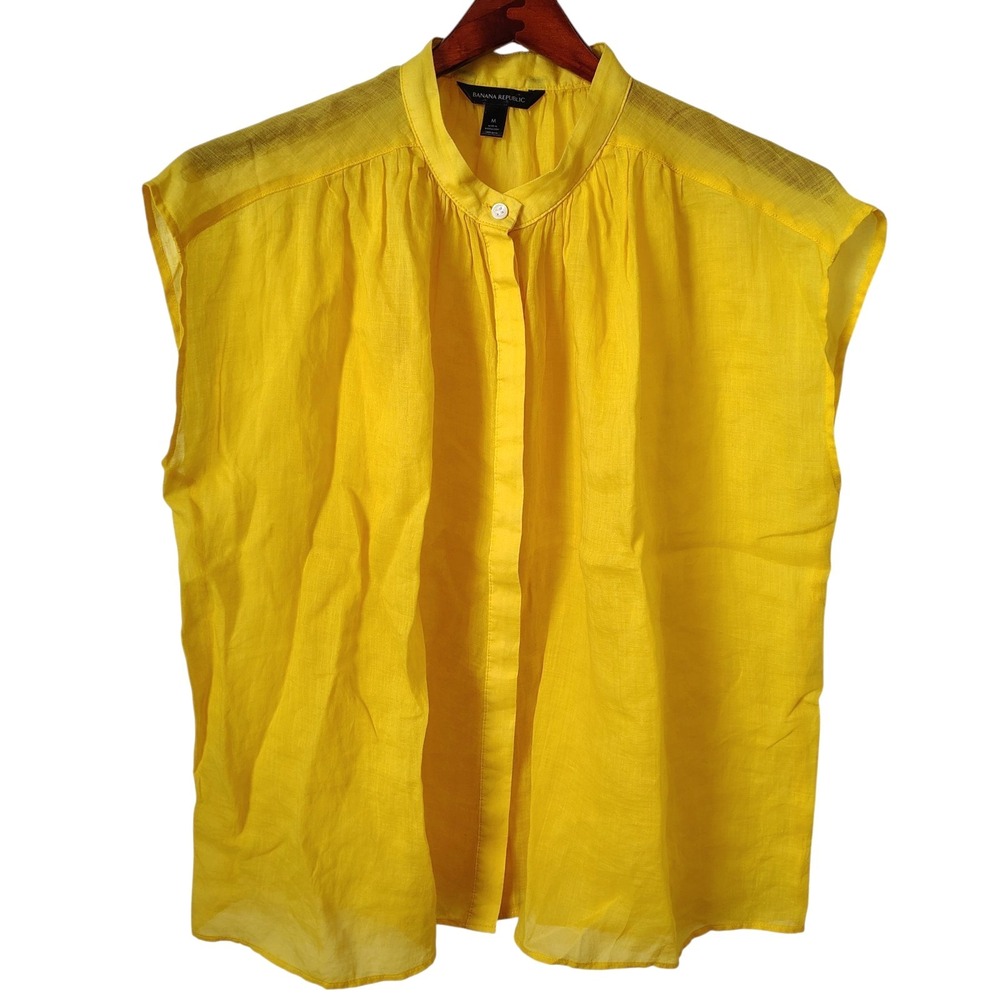 Banana Republic Blouse Women's Medium Sleeveless Yellow Umbrella Oversized‎